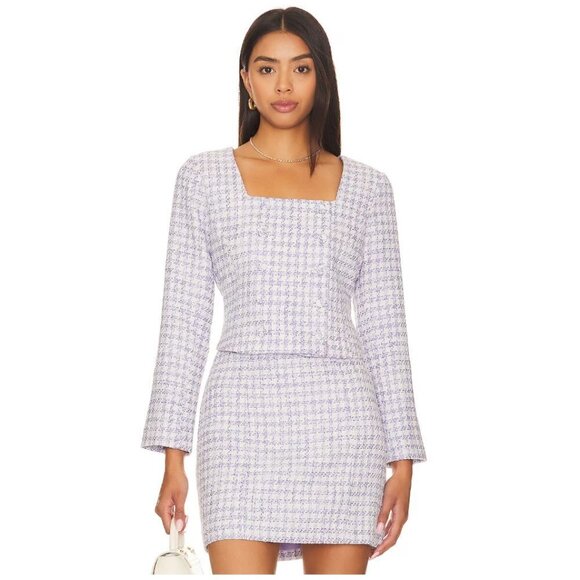 FAVORITE DAUGHTER  The Dasha Houndstooth Check Top in Lilac Tweed Size US 10 - Picture 1 of 14